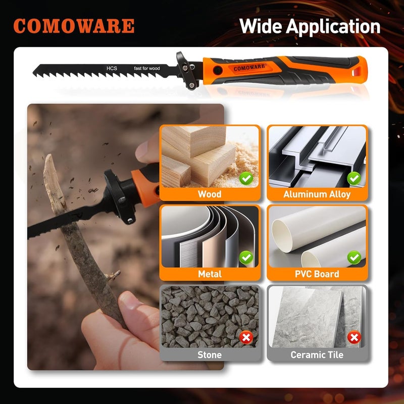 COMOWARE 17Pcs Handsaw & File Set with Blade Quick Change Mechanism, 10 Saw Blades & 6 Precision Files for Woodworking, DIY, Model Crafting, PVC/Metal Cutting Tools - Image 5